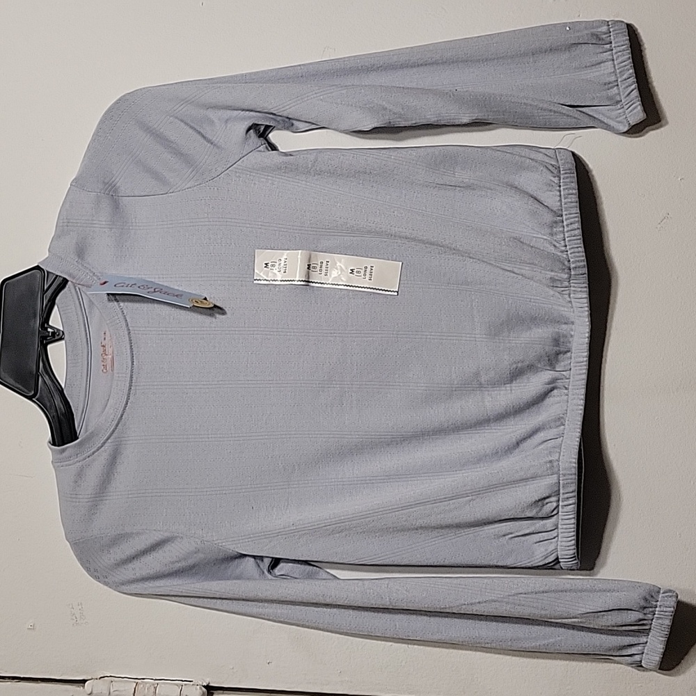 Cat & Jack Light Gray Longsleeve Gather Hem Blouse Size 6
